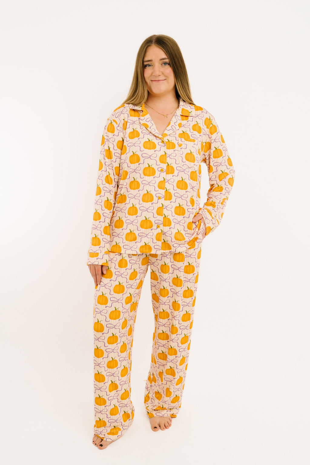Pumpkin & Bows Women's Bamboo Pajama Set