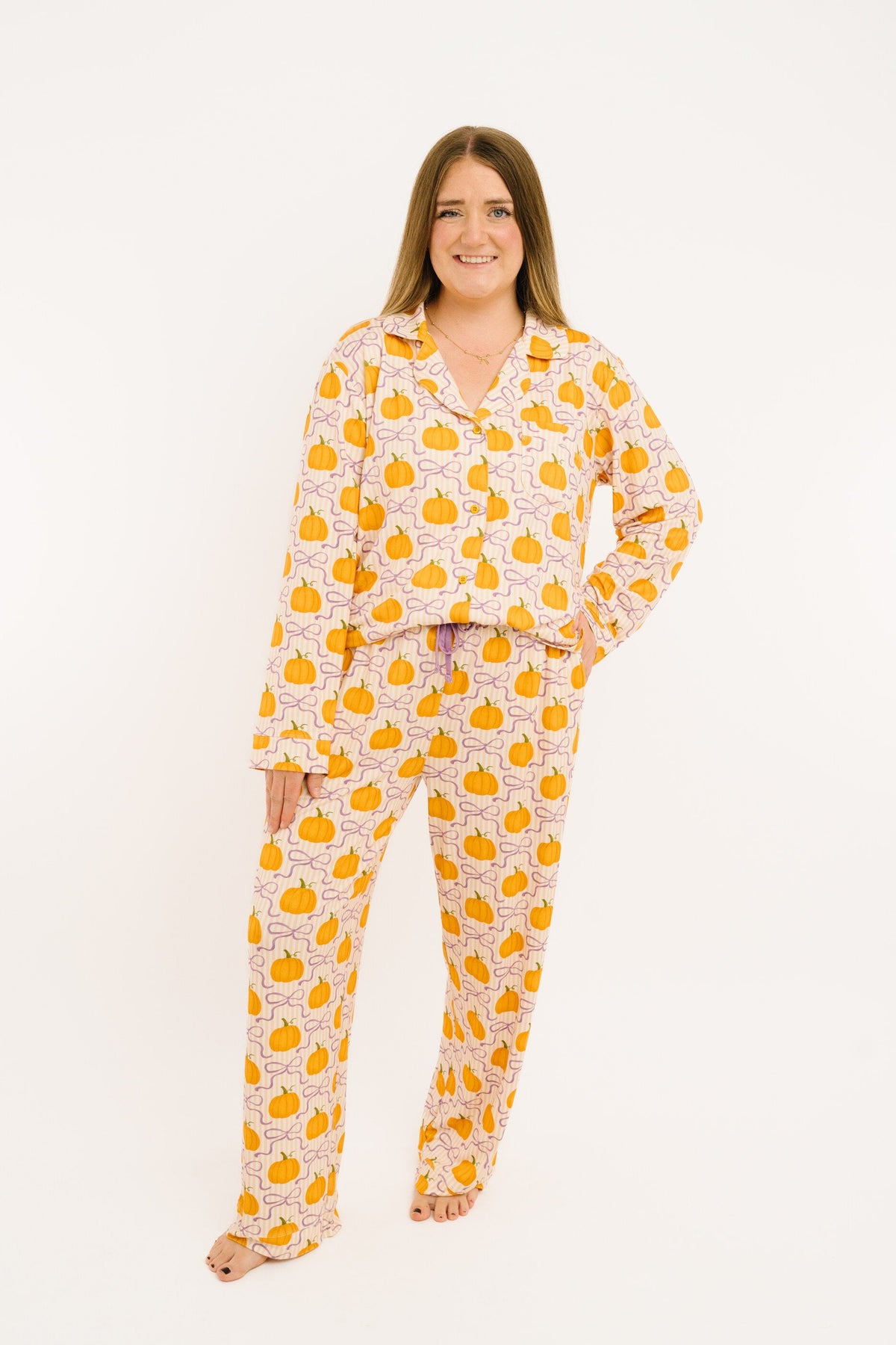 Pumpkin & Bows Women's Bamboo Pajama Set