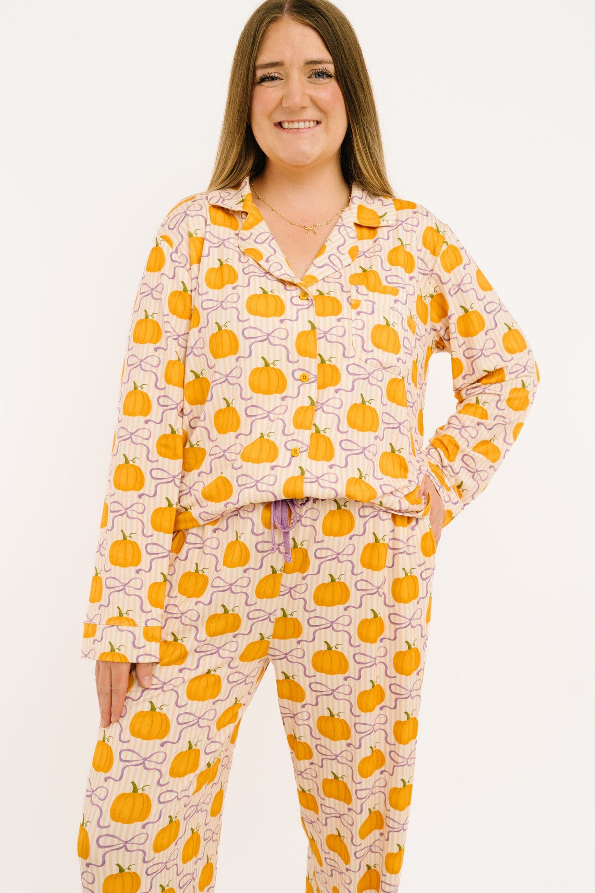 Pumpkin & Bows Women's Bamboo Pajama Set